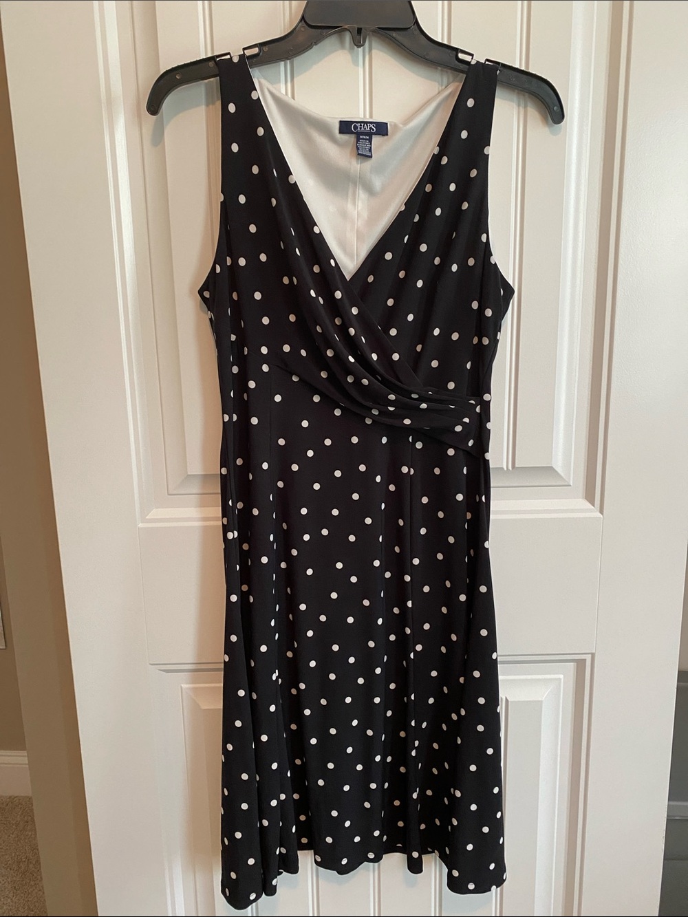 Chaps Black and White Polka Dot Midi Dress